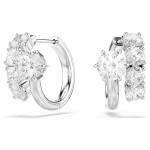 Matrix hoop earrings Round cut, White, Rhodium plated